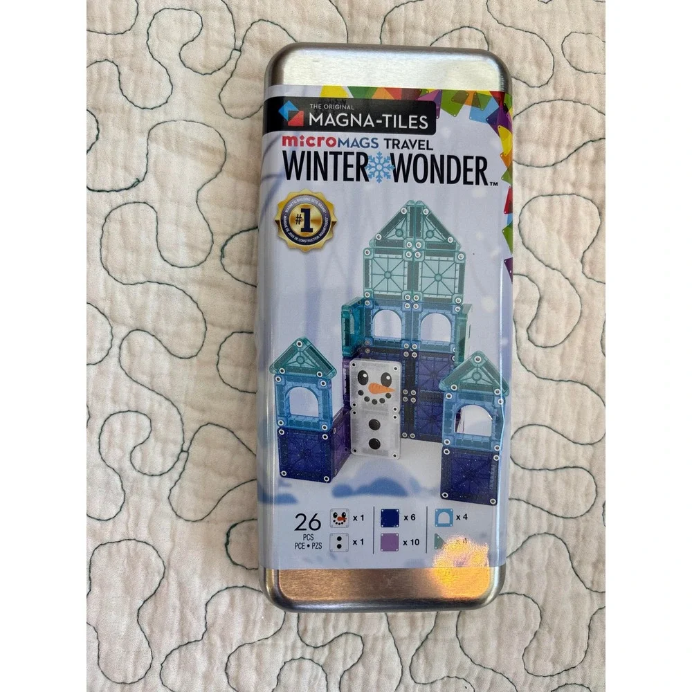 Magna-Tiles microMAGS Travel Winter Wonder 26 Piece Magnetic Set in Storage Tin‎